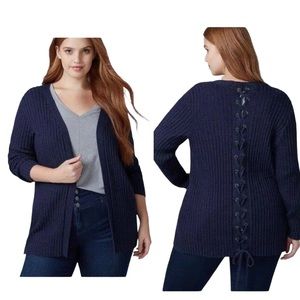 Lane Bryant Lace Up Back Knit Cardigan Plus Size 14/16